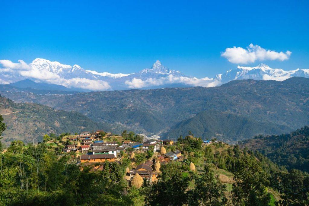 Image shows the aerial viiew of the  pokhara where it shows the pokhara small village
