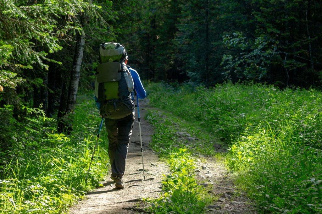 Tourist with Backpack doing trek in nepal 