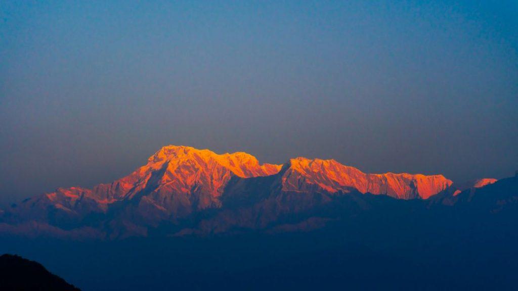 Sunrise view from Sarangkot overlooking the Annapurna mountain range in Pokhara