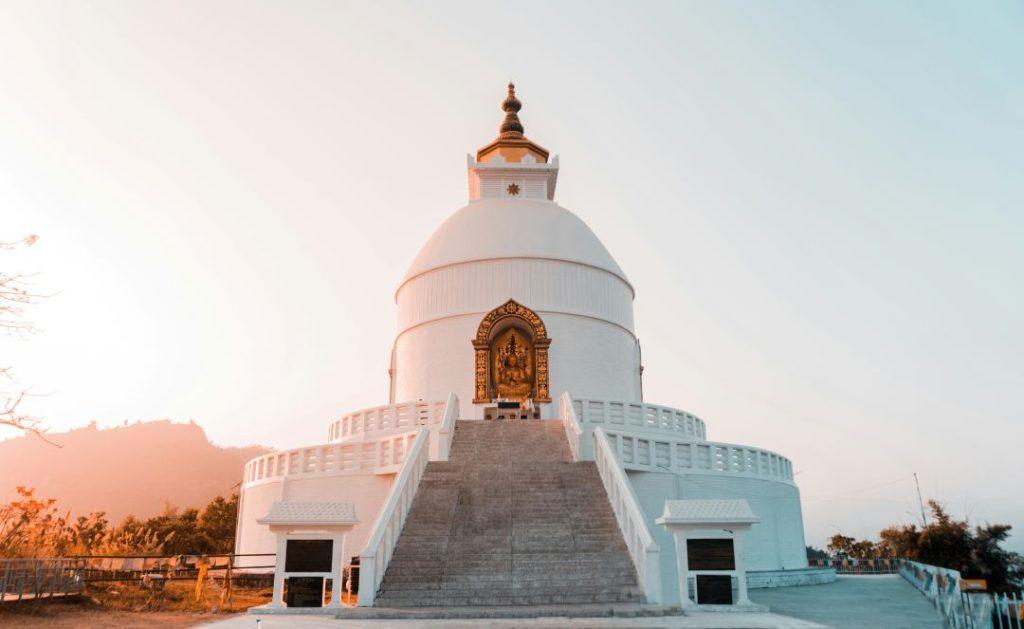 White World Peace Pagoda overlooking Pokhara valley and Phewa Lake