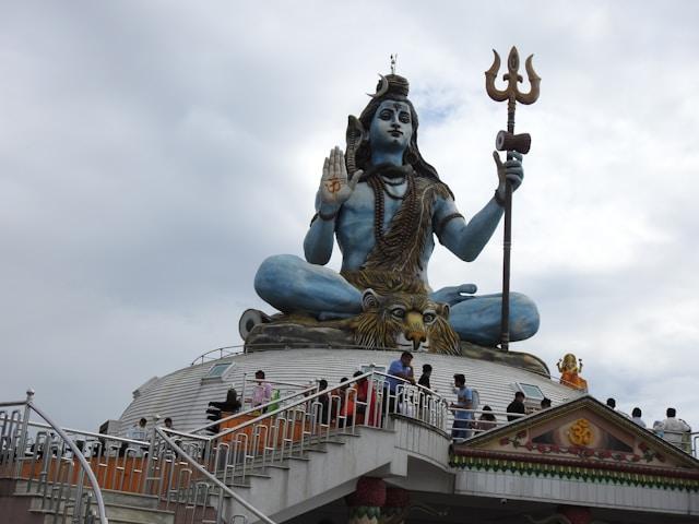 Shiva statue at a cultural site in Pokhara overlooking the city
