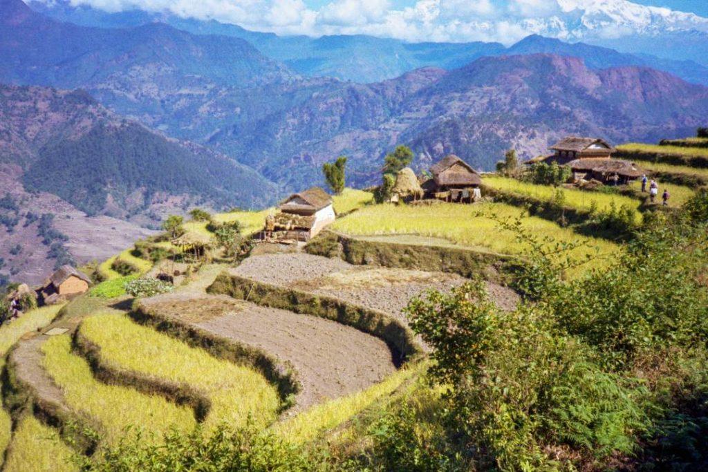 Scenic terraced hills along the Kathmandu to Pokhara route