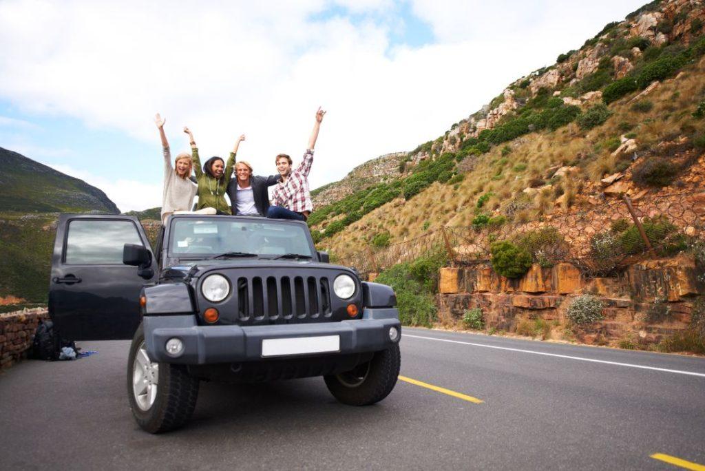 Travelers enjoying a private jeep journey from Kathmandu to Pokhara